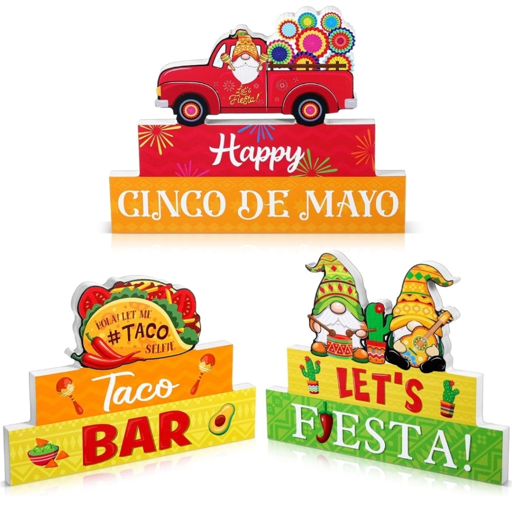 Cinco De Mayo Mexican Fiesta Wooden Centerpieces Table Signs Decor New in Box